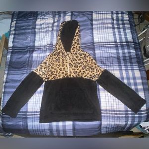 Cheetah & Black Fleece Quarter Zip Hoodie Medium